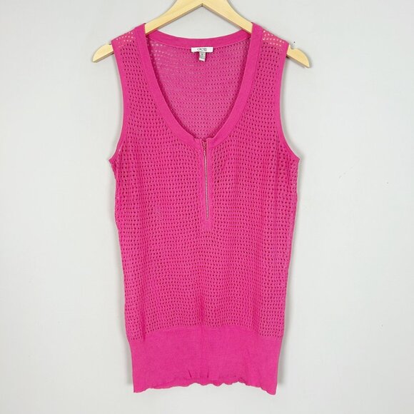 Cache Tops - Y2K Cache Pink Mesh Sleeveless Tunic Top Sheer Lightweight Size Large Women's